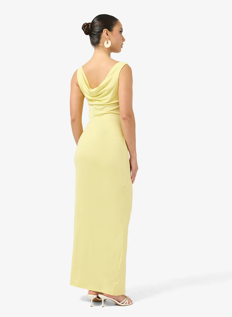 Ginger Cowl Neck Ruched Dress with Slit